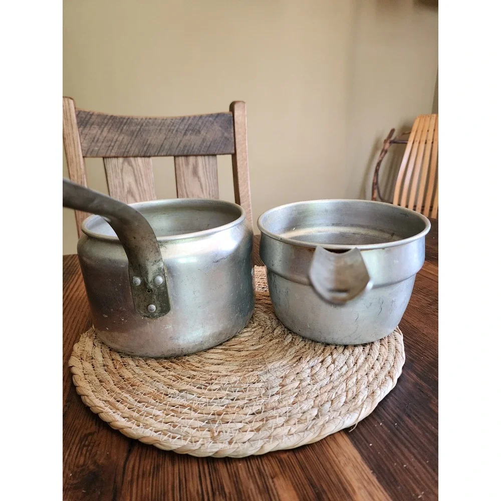 Buckeye Aluminum Double Boiler 2 Quart Silver Good Vintage 20 Gauge Mid Century